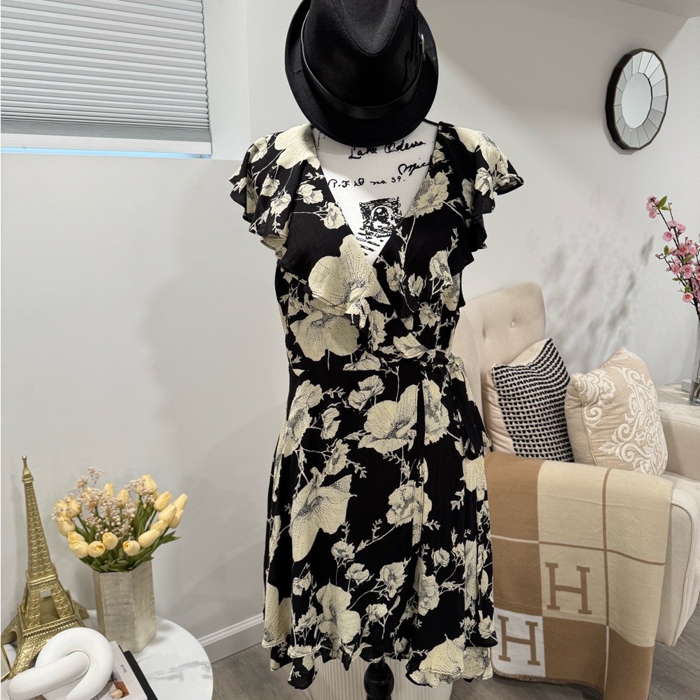 Free People Black and Cream Floral Mini Dress